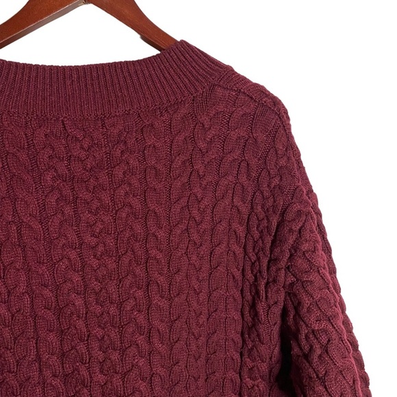 Zara Burgundy Oversized Chunky Cable Knit Sweater V Neck Small - Picture 10 of 14